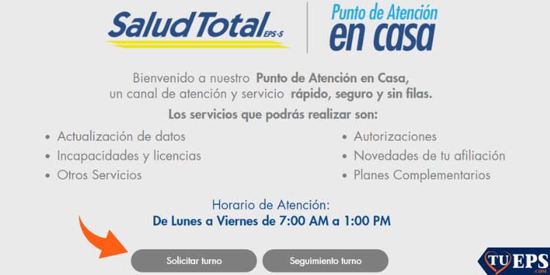 wwwsaludtotal.com.co turno en casa