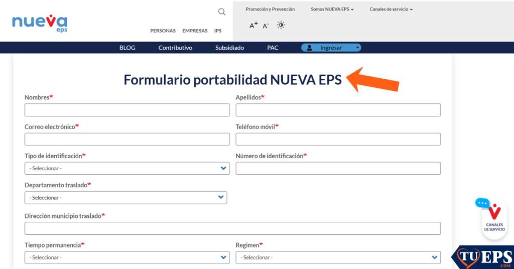 solicitar la portabilidad o cambio de IPS en la Nueva EPS