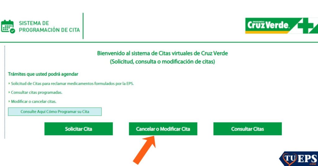 Cruz Verde cancelar o cambiar cita