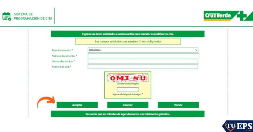 modificación de cita cruz verde